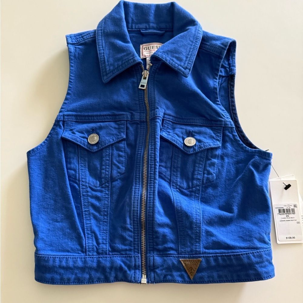 Guess Women’s Cropped Blue Denim Vest, XS, NWT